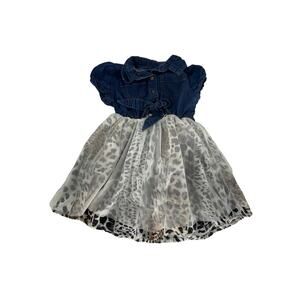 Dollhouse Baby Girls Denim Jean Leopard Print Dress Size 2T Toddler